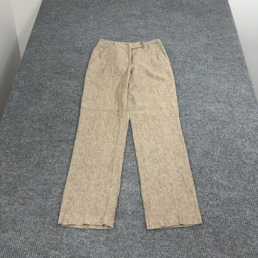 Kasper Pants Womens 4 Tan 100%‎ Linen Straight Leg Career Professional Classic